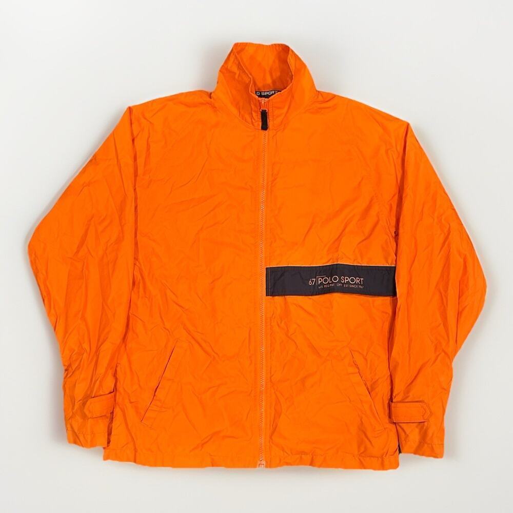 Vintage 90s Polo Sport Ralph Lauren Orange Windbreaker Jacket Men's Size Medium